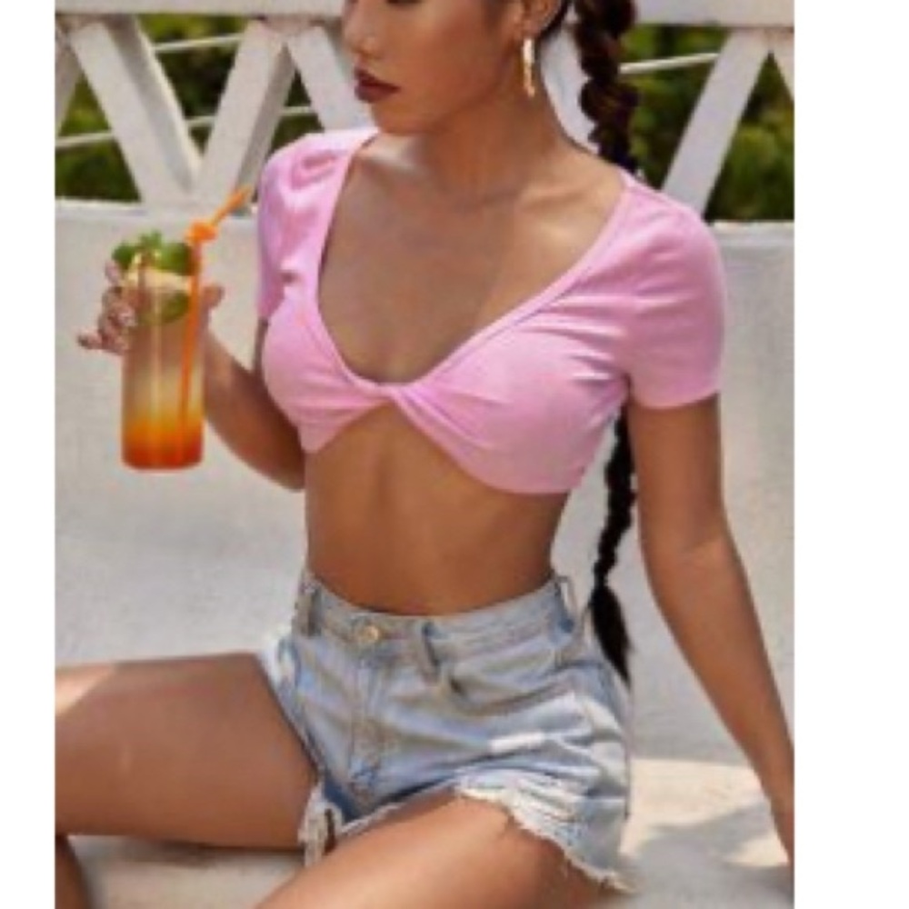 SHEIN Pink Twist Crop Top